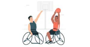 vector of disabled men in wheelchair playing basketball