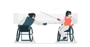 vector of couple of disabled people in wheelchair sword-play